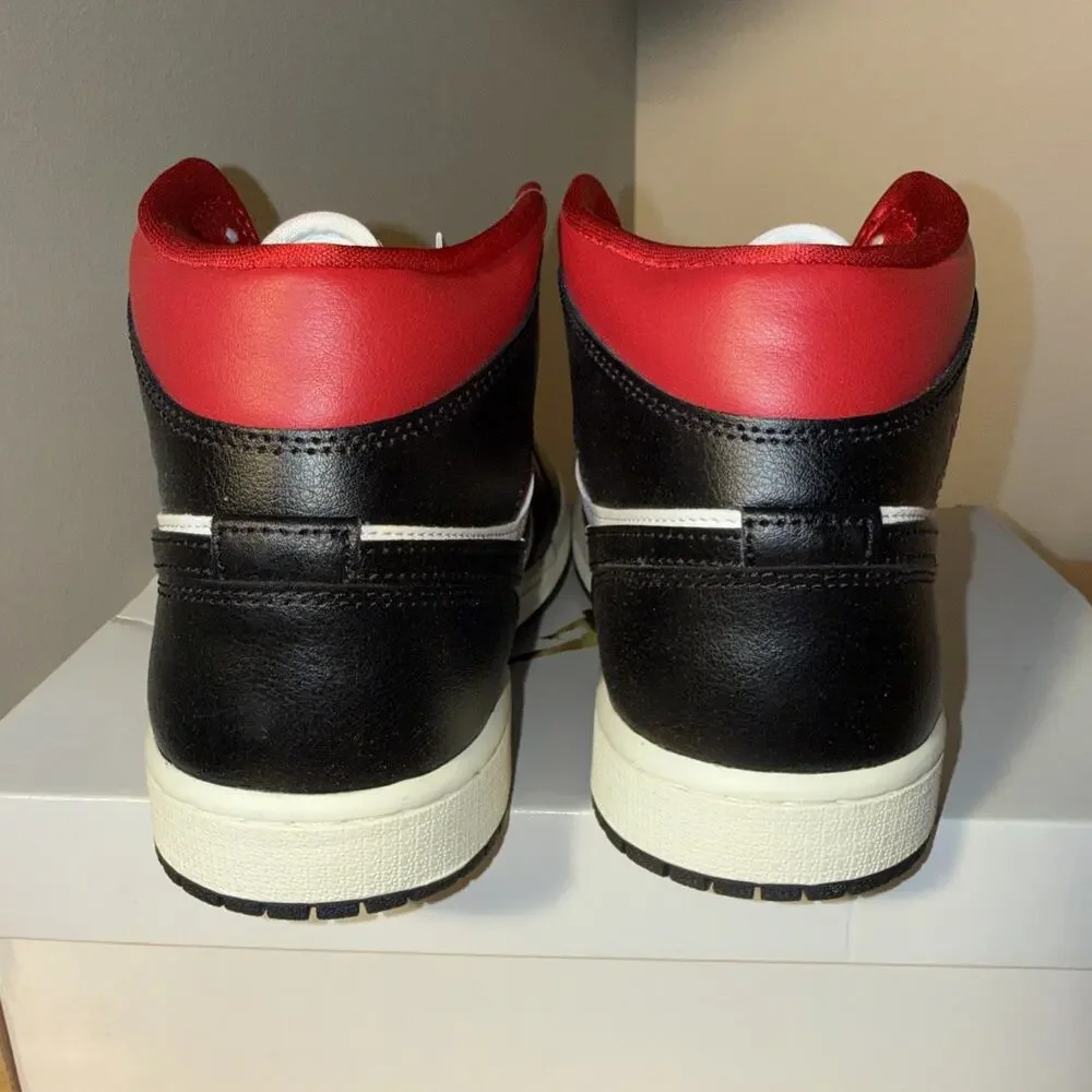 Size 11.5w or 10 Mens- Air Jordan 1 Mid Black Sail Gym Red